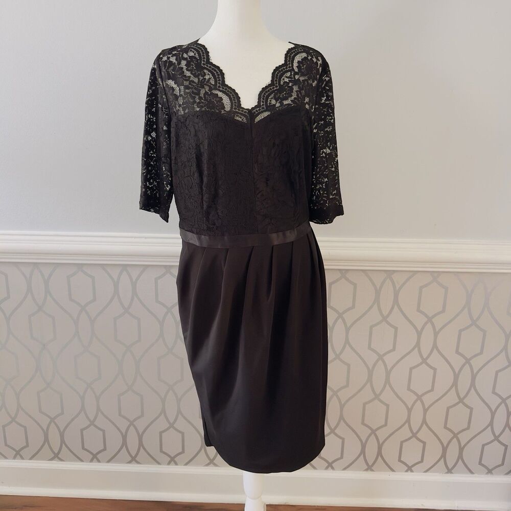 Miusol Formal Party Dress NWT Black Evening Lace Top Short Sleeve Knee Length